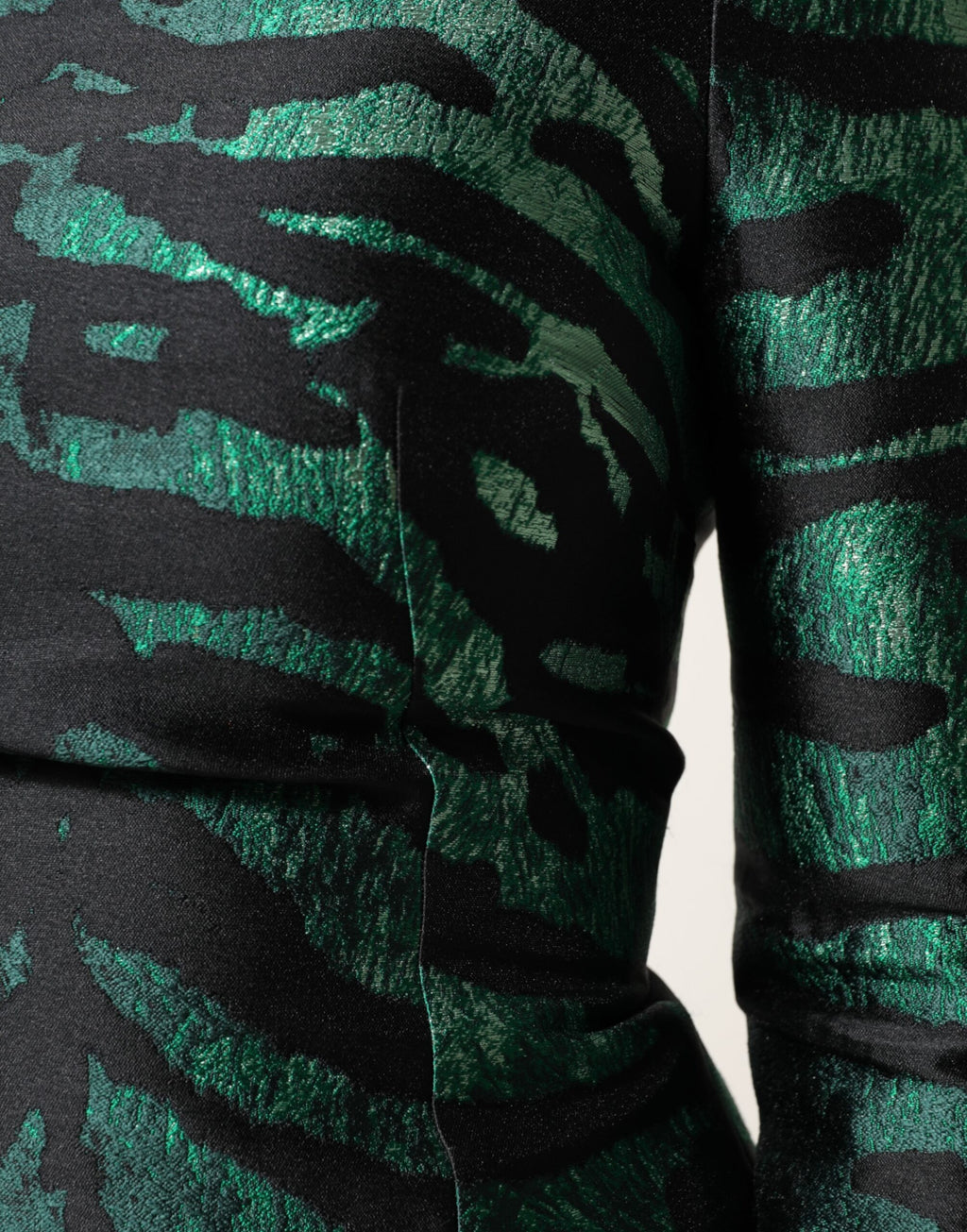 Svartgrønn metallisk jacquard minilang kjole