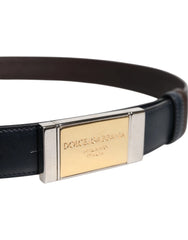 Dolce & Gabbana Blue Brown Leather Buckle Reversible Belt