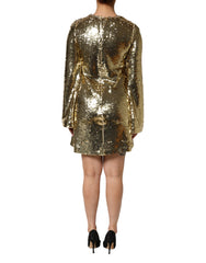Dolce & Gabbana Gold Sequin Long Sleeve Mini Dress