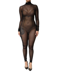 Dolce & Gabbana Black Sheer Mesh Long Sleeve Jumpsuit Bodysuit Dress