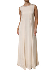 Peserico Beige Viscose Pleated Sleeveless Long Maxi Dress