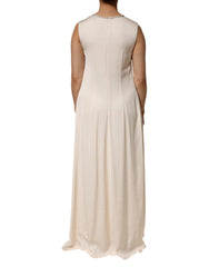 Peserico Beige Viscose Pleated Sleeveless Long Maxi Dress