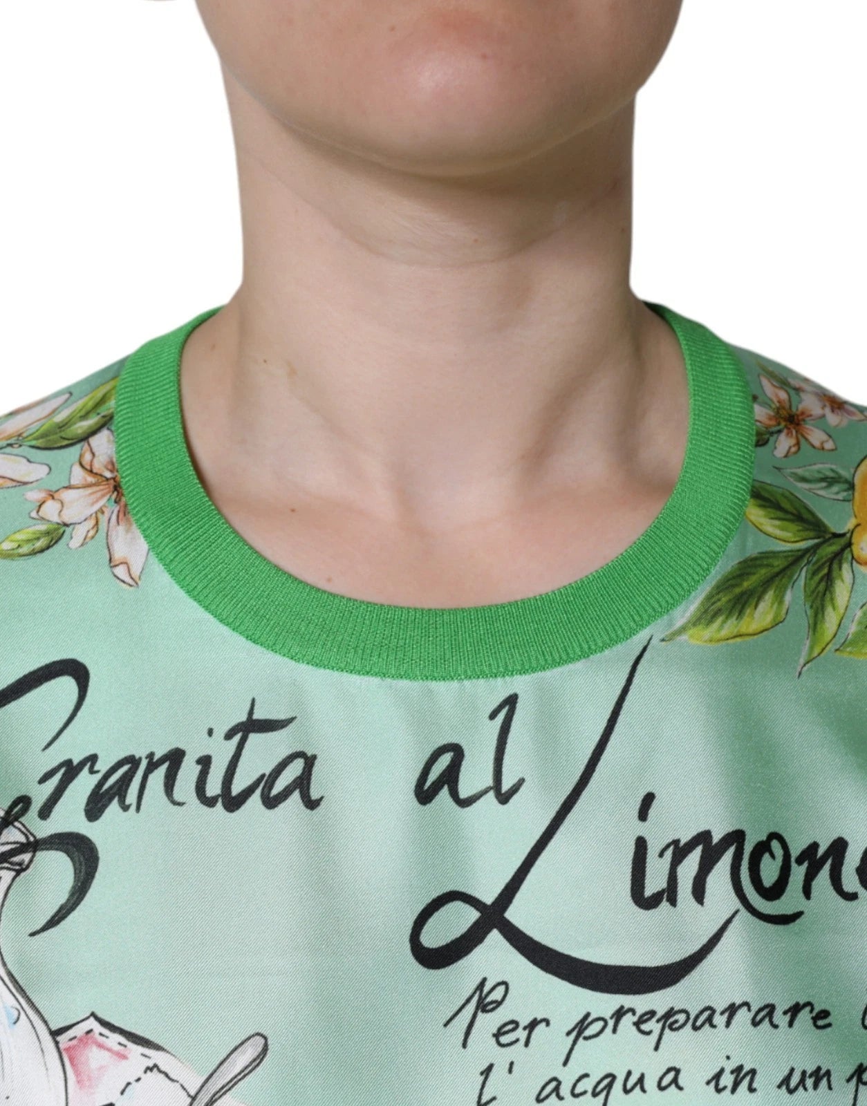 Dolce & Gabbana Green Lemon Print Pullover Silk Women Sweater