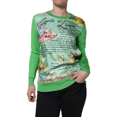 Dolce & Gabbana Green Lemon Print Pullover Silk Women Sweater