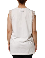 PINKO White Silk Blend Lace Trim Sleeveless V-Neck Women’s Top