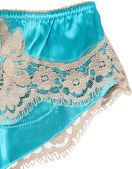Dolce & Gabbana Blue Silk Satin Lace Trim New Slip Underwear