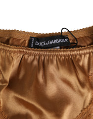 Dolce & Gabbana Brown Lace Silk Satin Slip Panties Underwear