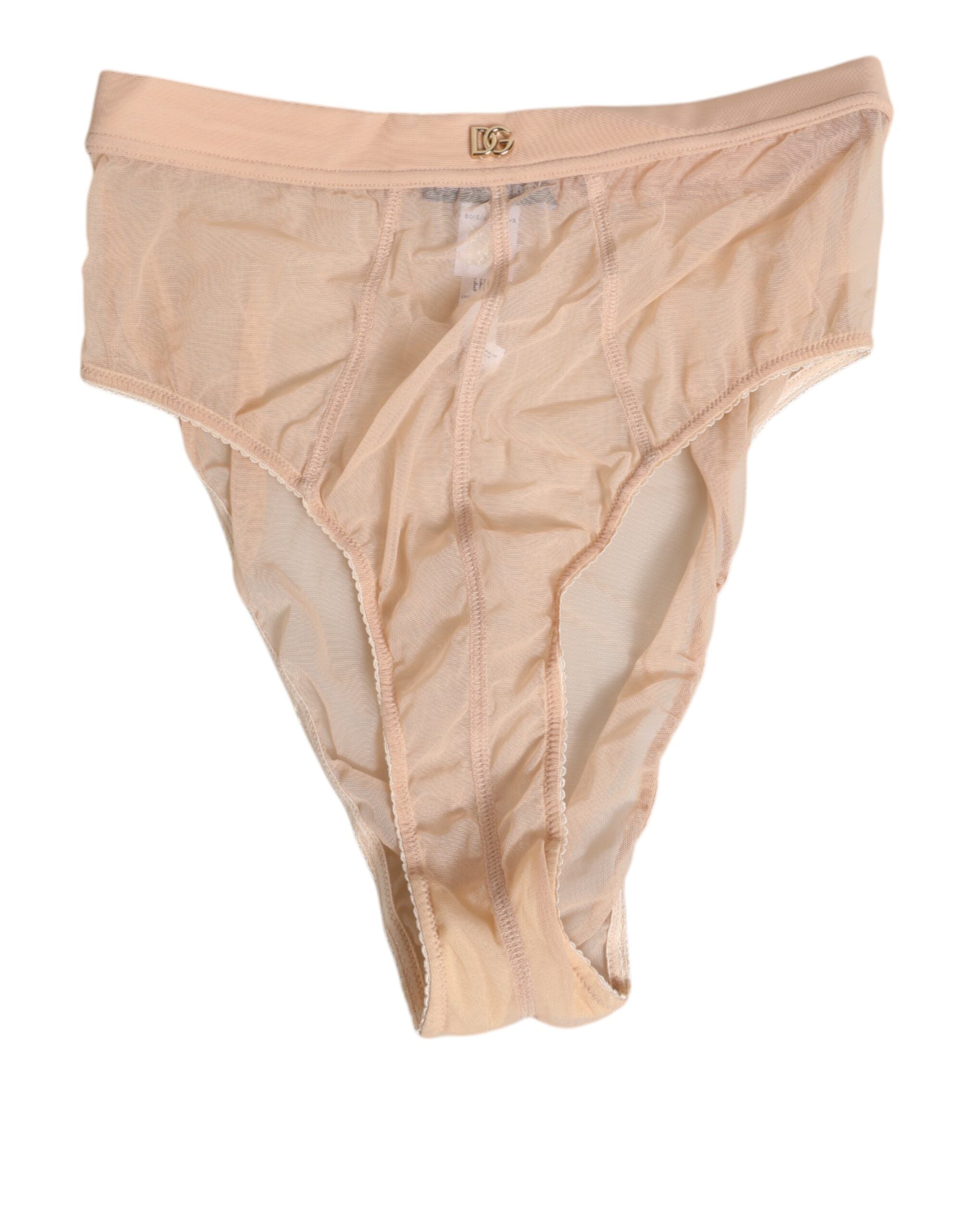 Beige Transparenta Mesh-Trosaunderkläder med Hög Midja