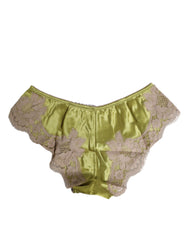 Dolce & Gabbana Green Silk Satin Lace Trim New Slip Underwear