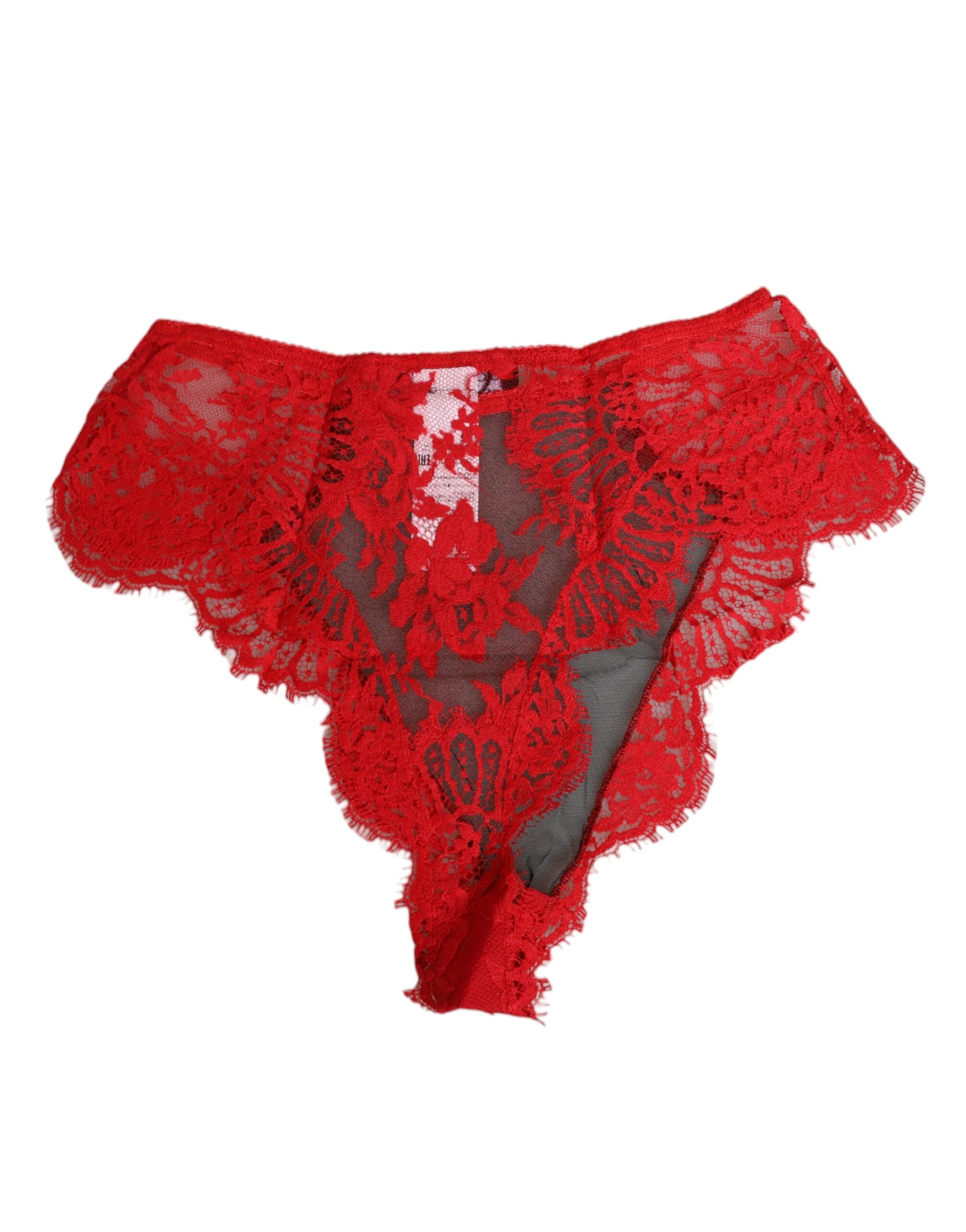 Dolce & Gabbana Red Floral Lace Sheer Briefs Women Underwear