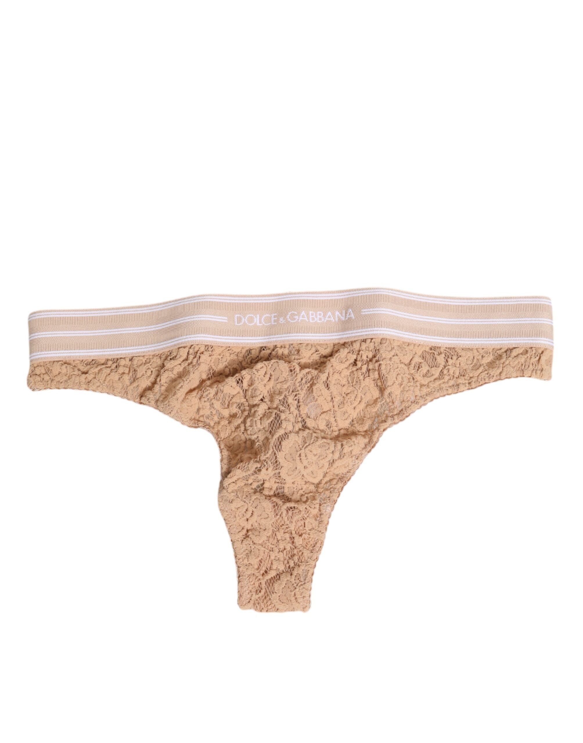 Beige spetslogotyp med elastisk midja och tangaunderkläder