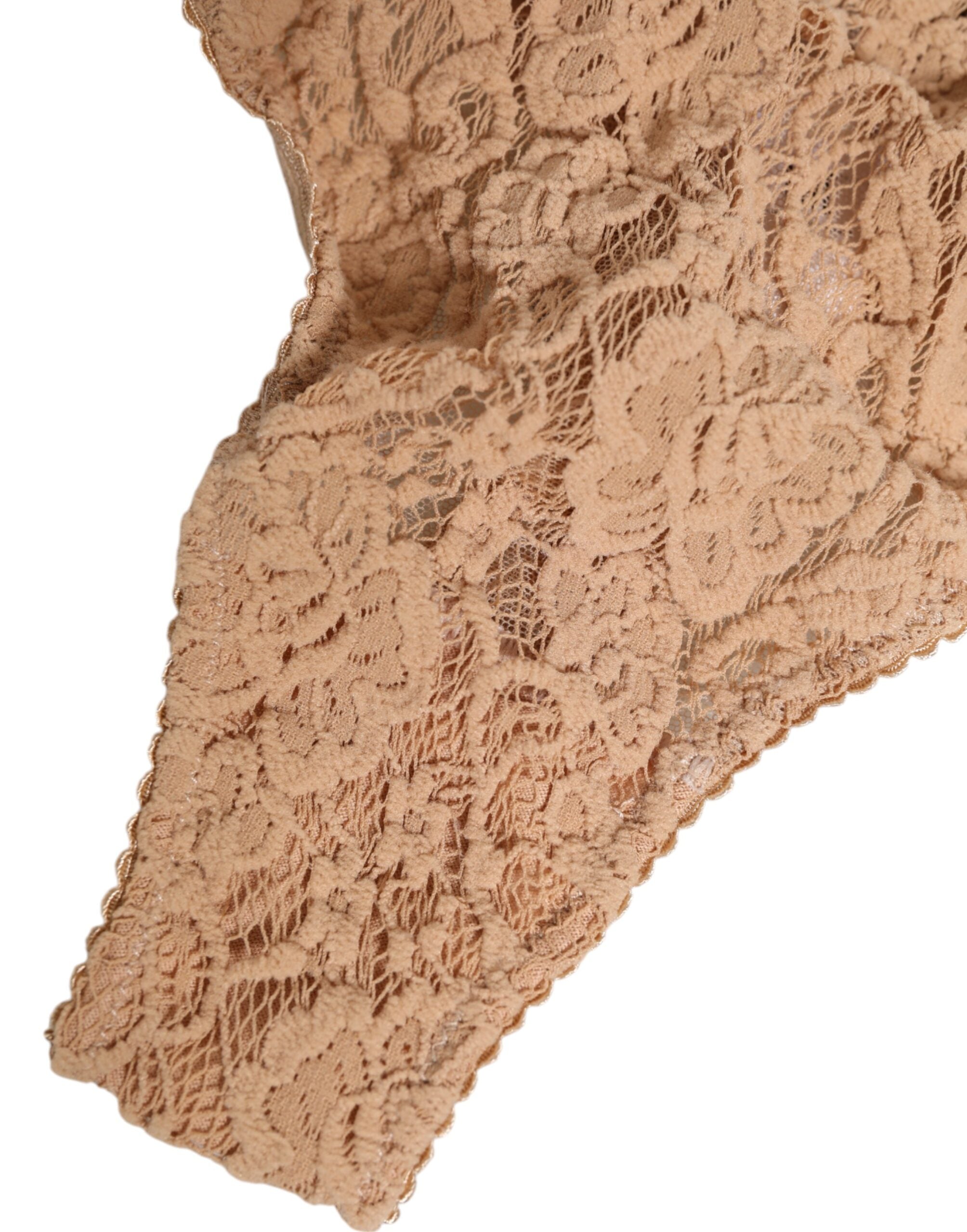 Beige spetslogotyp med elastisk midja och tangaunderkläder