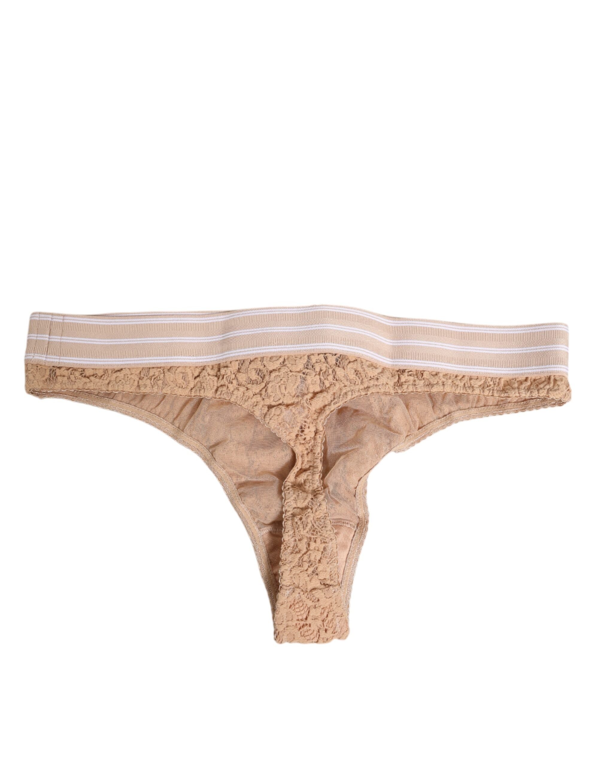 Beige spetslogotyp med elastisk midja och tangaunderkläder