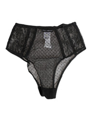 Dolce & Gabbana Black Lace Polka Dot Mesh High Waist Underwear