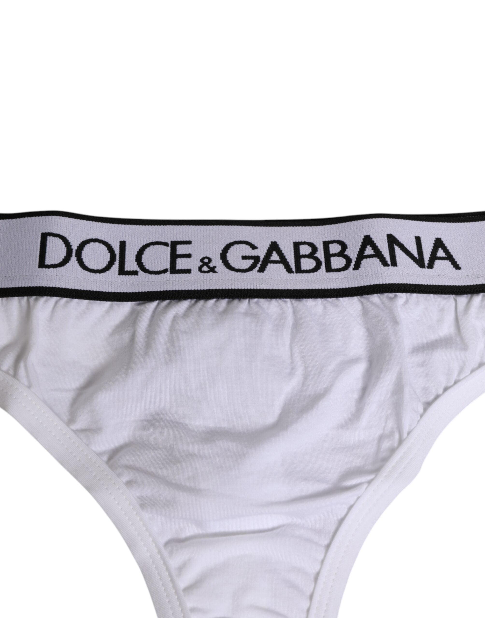 Dolce & Gabbana White Logo Waistband Modal Cotton Thong  Underwear