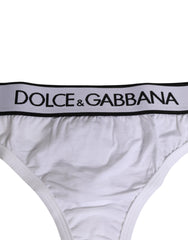 Dolce & Gabbana White Logo Waistband Modal Cotton Thong  Underwear