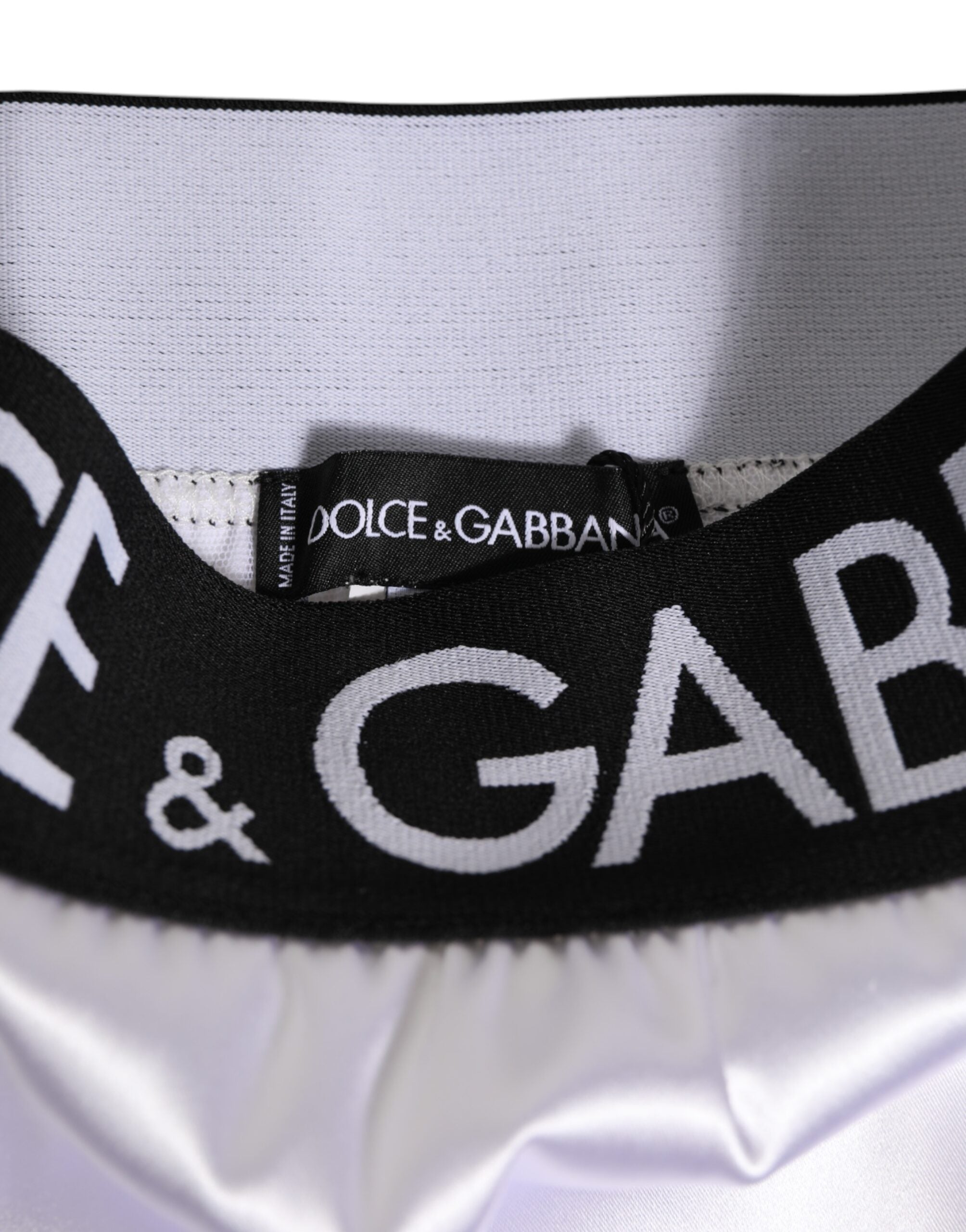 Dolce & Gabbana White Satin High-Waist Black Logo Women Underwear