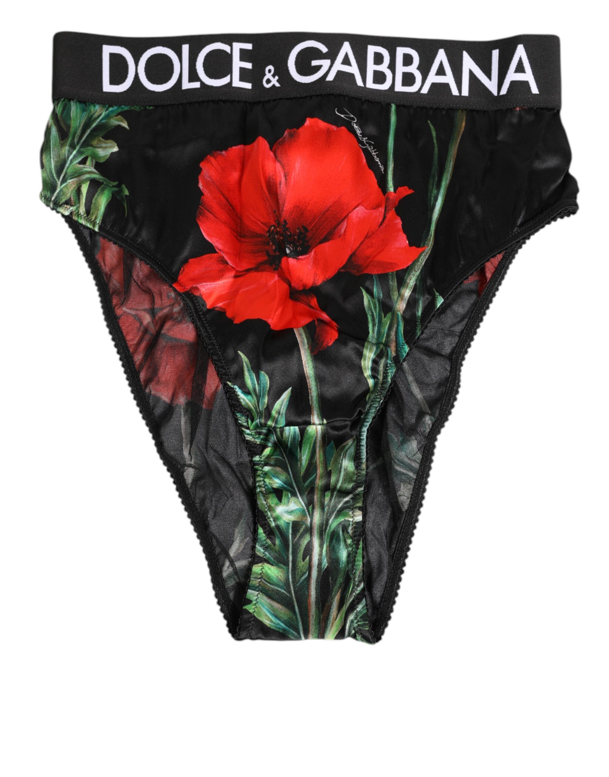 Svarta blommönster med hög midja och transparenta meshunderkläder