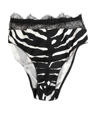 Dolce & Gabbana Black White Zebra Print Lace Trim High Underwear