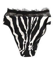 Dolce & Gabbana Black White Zebra Print Lace Trim High Underwear