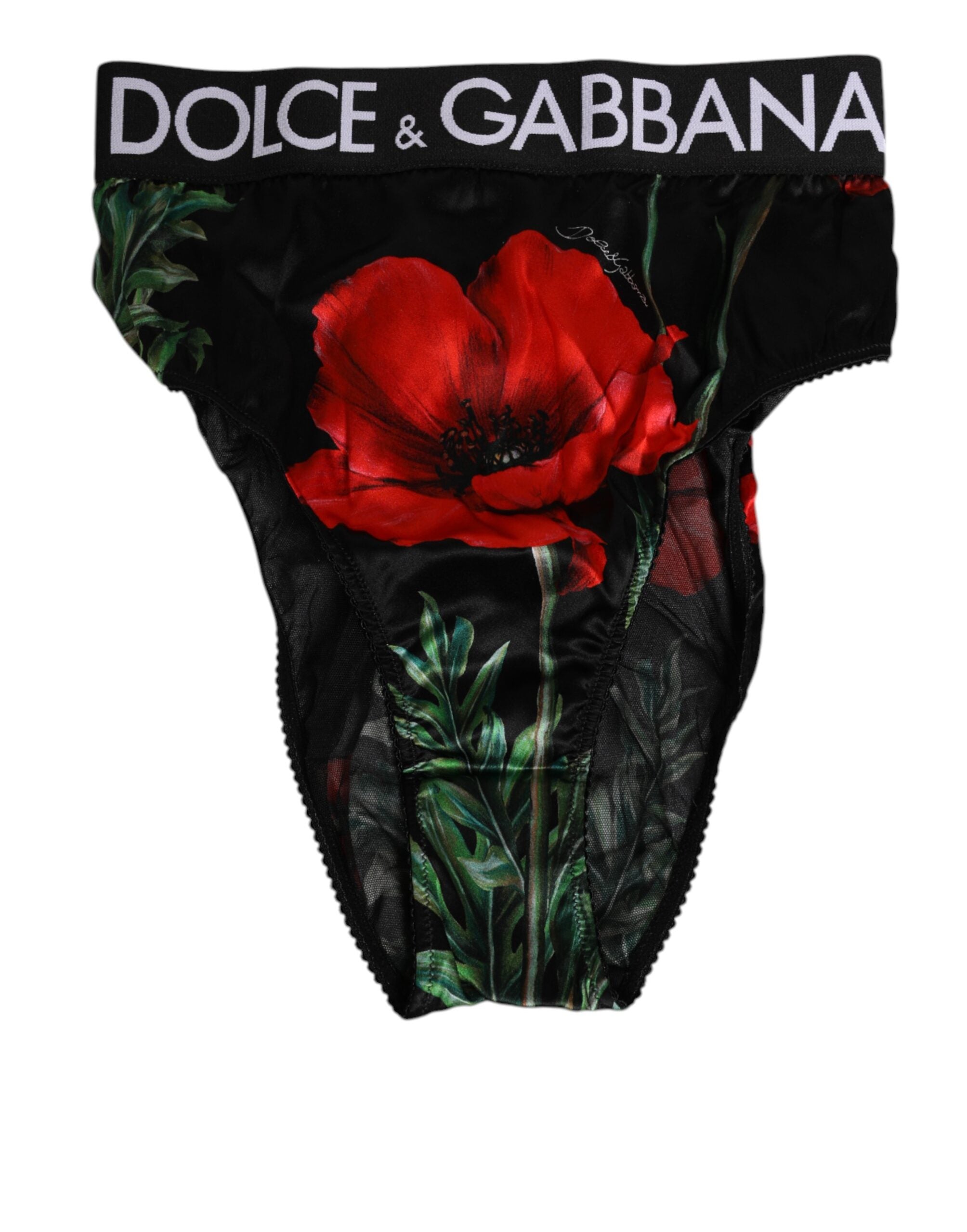 Svarta blommönster med hög midja och transparenta meshunderkläder
