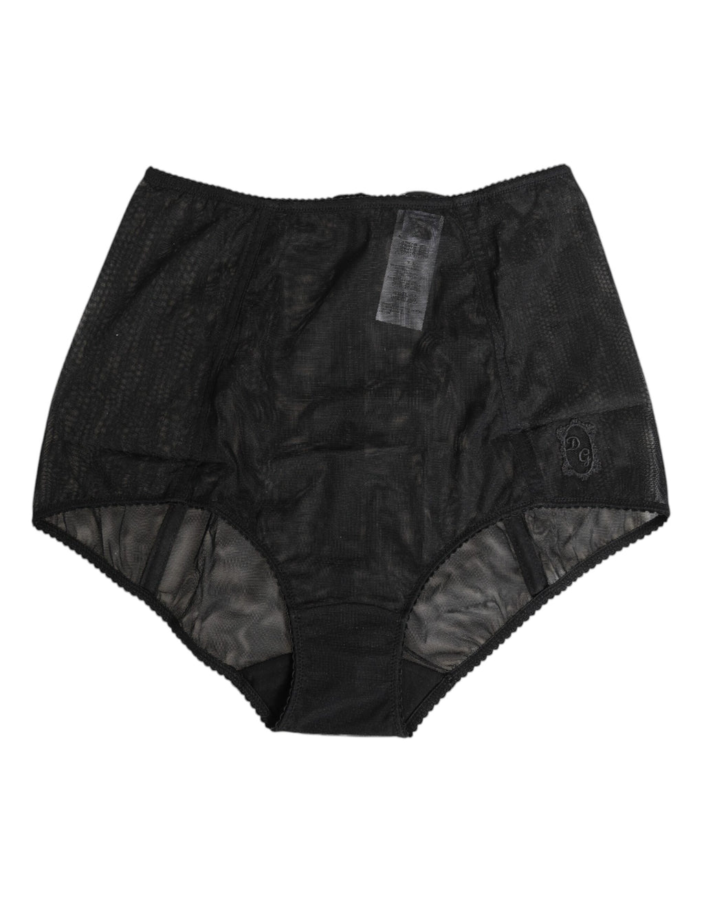 Svarta högmidjade mesh-underkläder med genomskinliga shapewear-detaljer