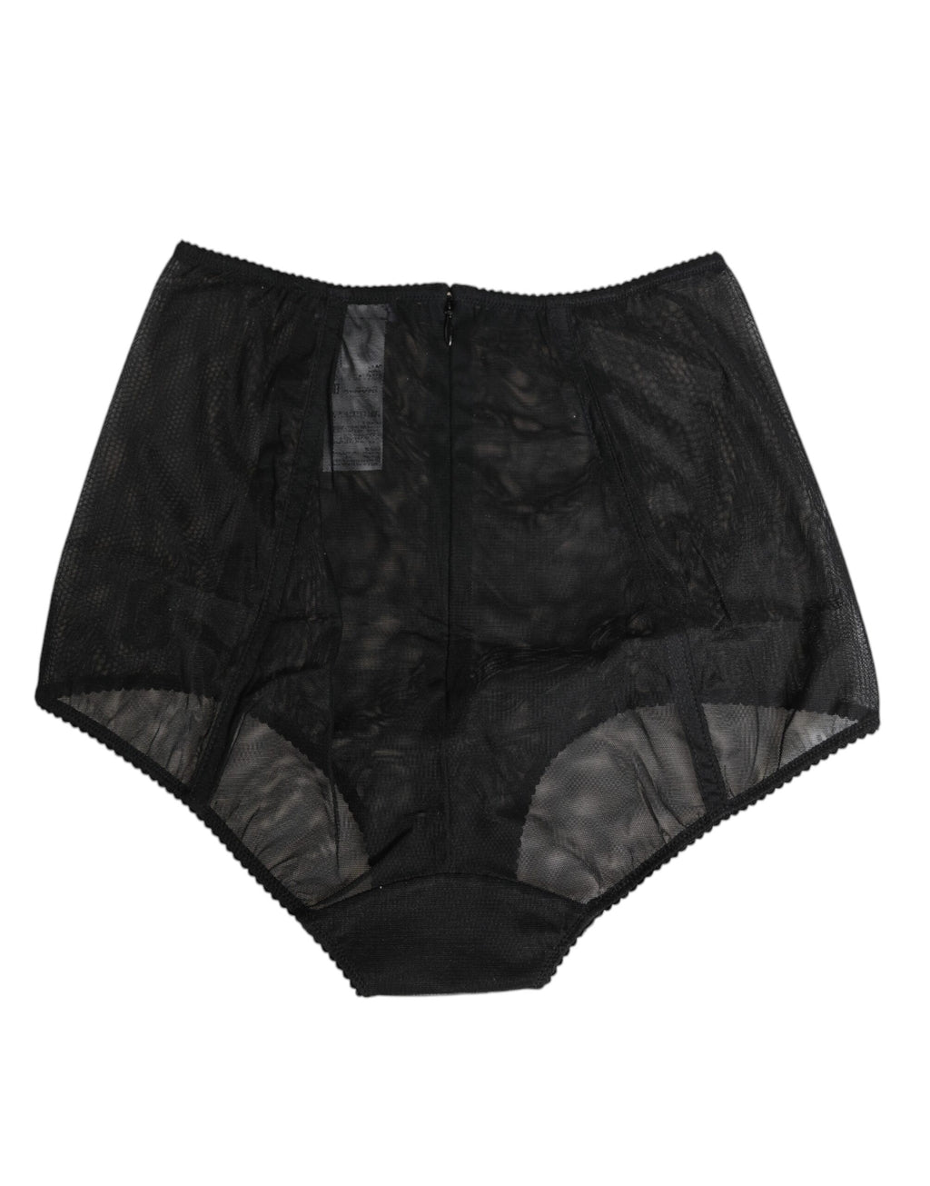 Svarta högmidjade mesh-underkläder med genomskinliga shapewear-detaljer