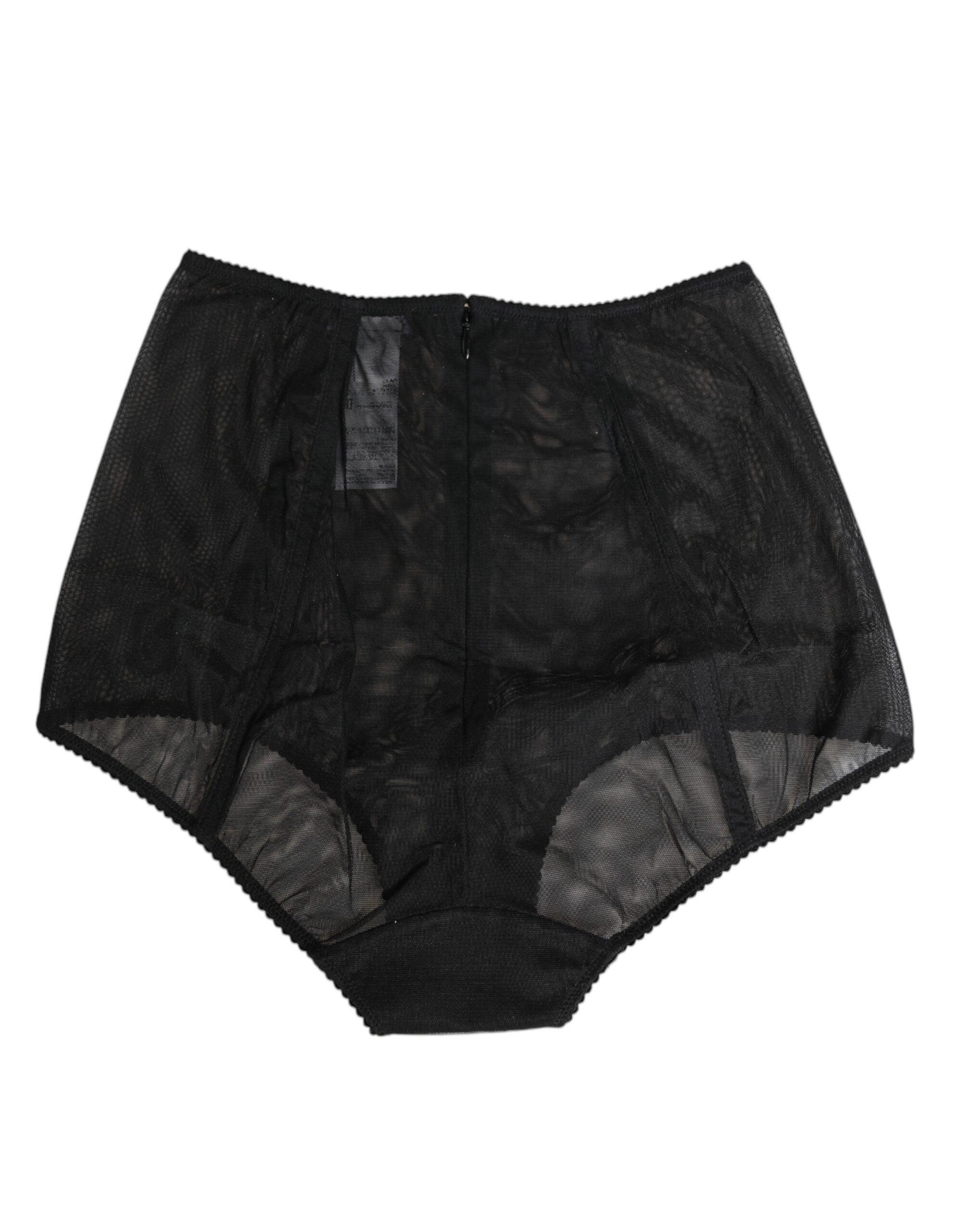 Svarta högmidjade mesh-underkläder med genomskinliga shapewear-detaljer