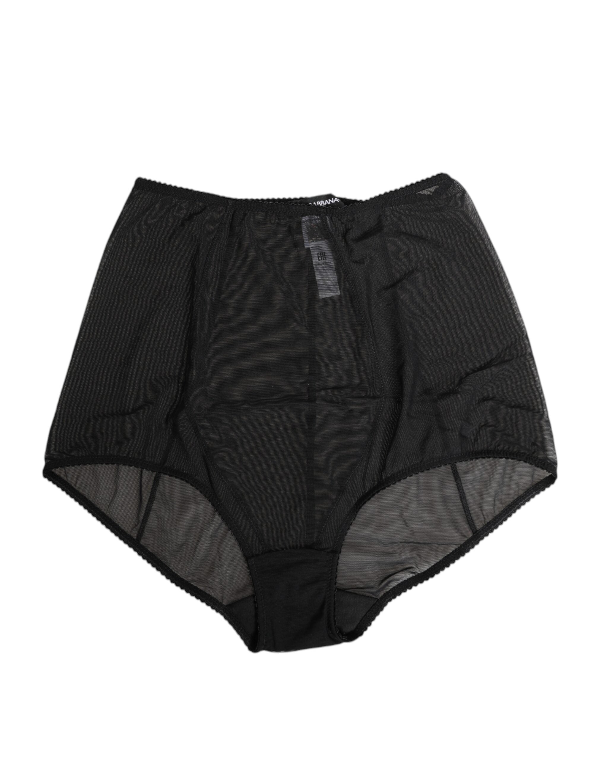 Svarta högmidjade mesh-underkläder med genomskinliga shapewear-detaljer