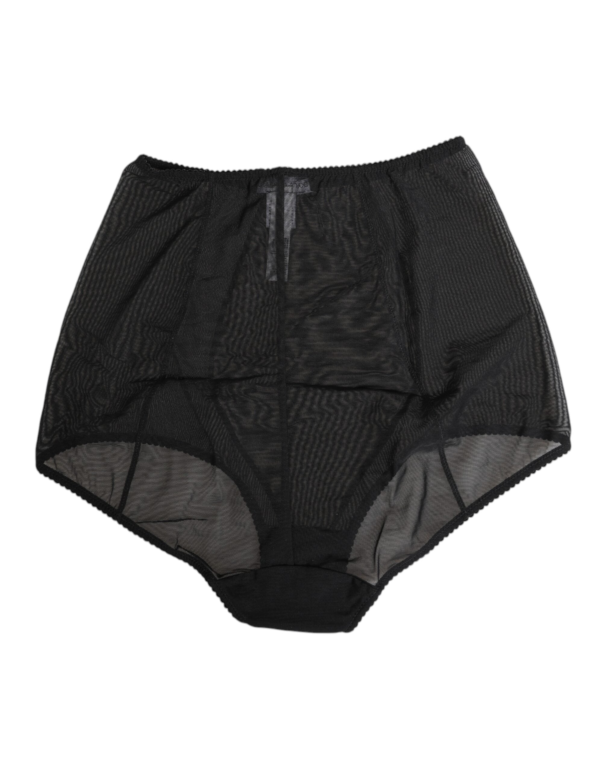 Svarta högmidjade mesh-underkläder med genomskinliga shapewear-detaljer