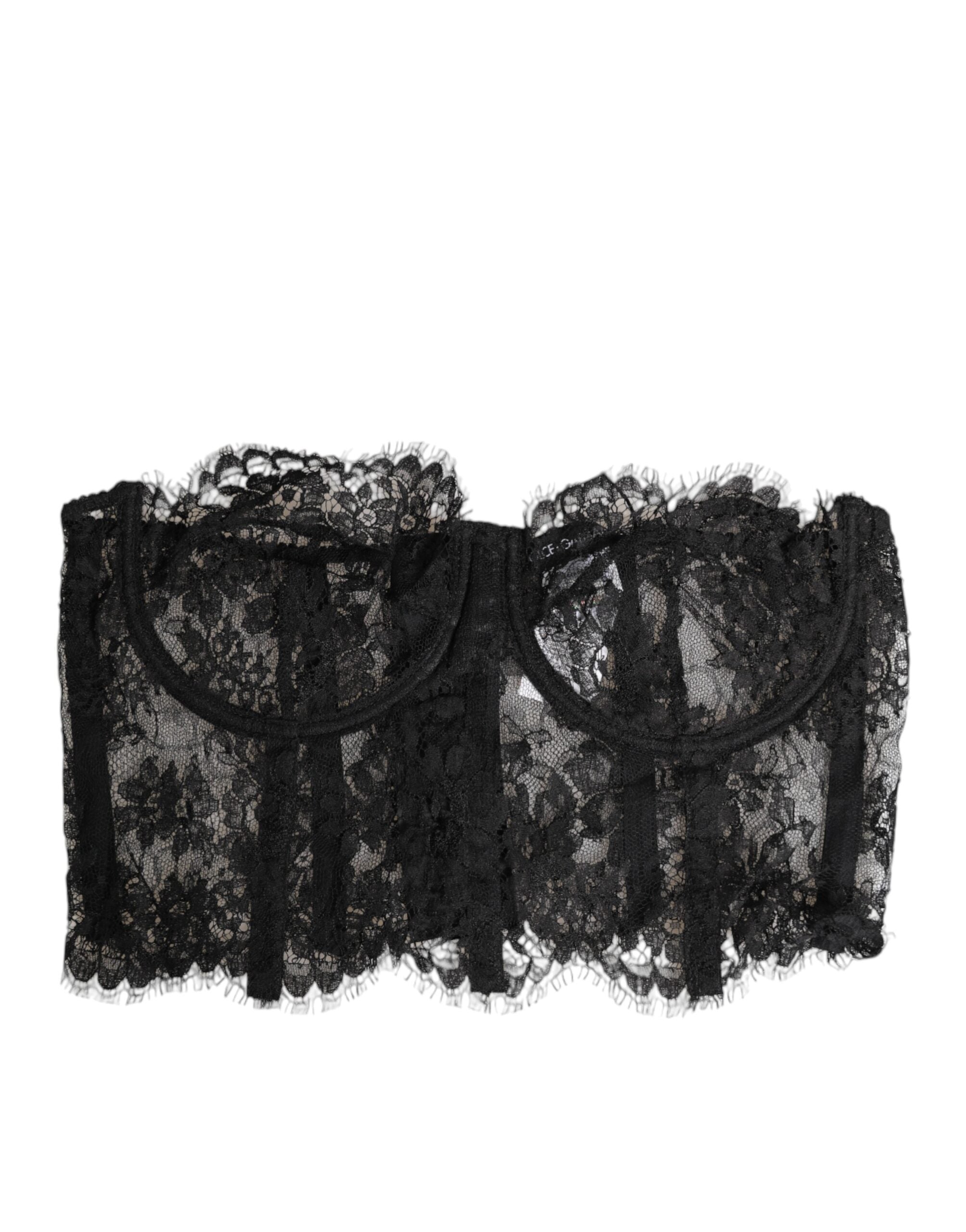Svart blommig spetsbustier bralette-topp med underkläder