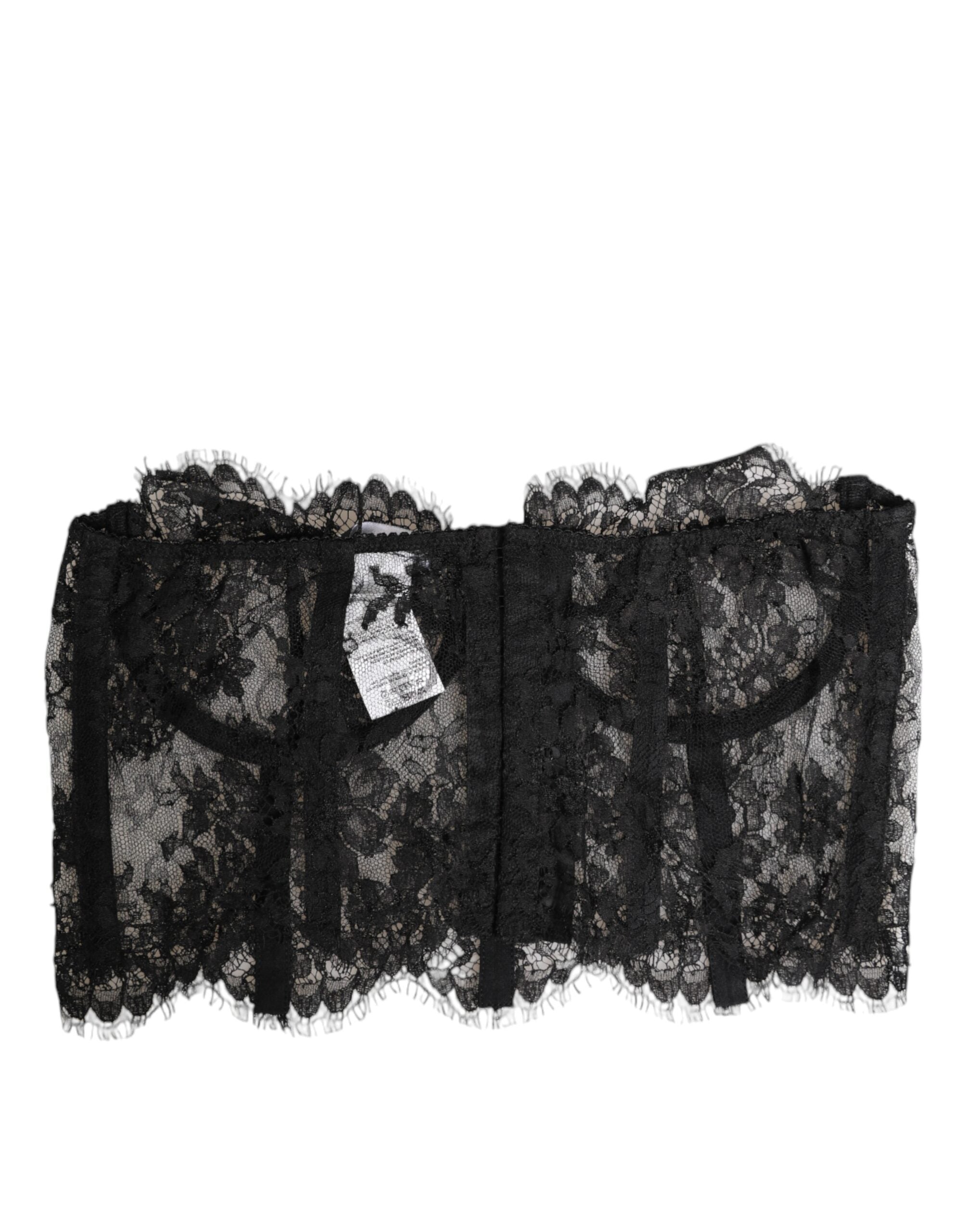 Svart blommig spetsbustier bralette-topp med underkläder