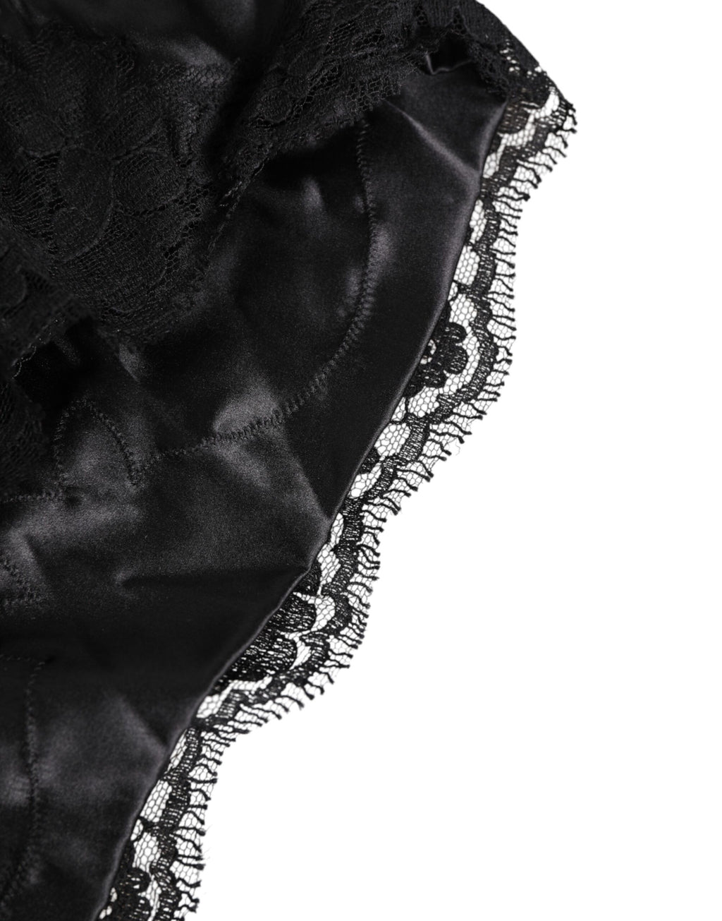 Svarta siden-satin spetskantade trosunderkläder