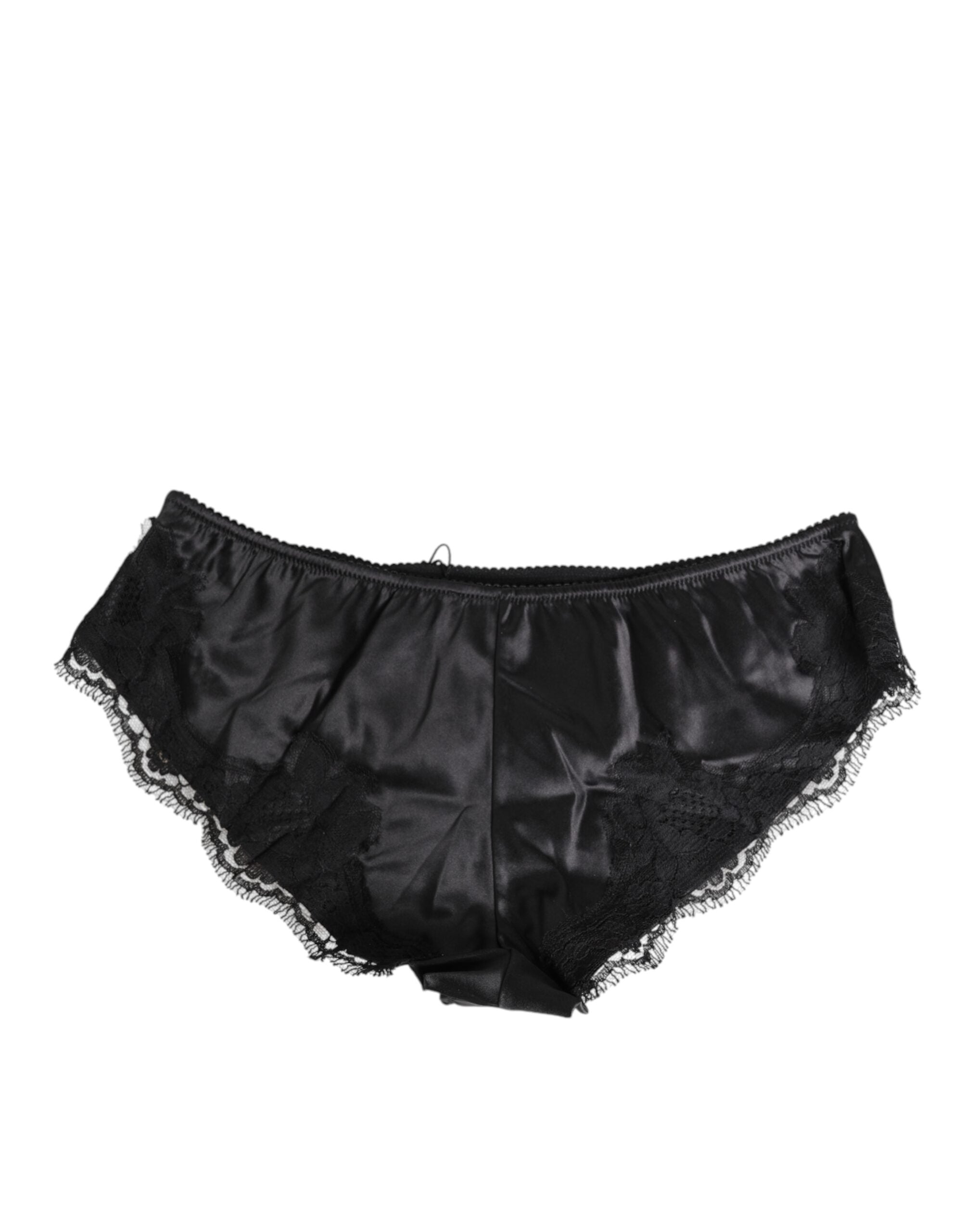 Svarta siden-satin spetskantade trosunderkläder