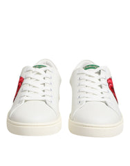 Dolce & Gabbana White Leather Rose Embroidery Low-Top  Shoes