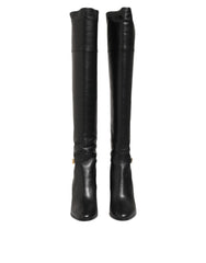 Dolce & Gabbana Black Leather Over-The-Knee DG Boots  Shoes