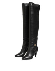Dolce & Gabbana Black Leather Over-The-Knee DG Boots  Shoes