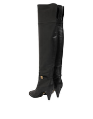 Dolce & Gabbana Black Leather Over-The-Knee DG Boots  Shoes