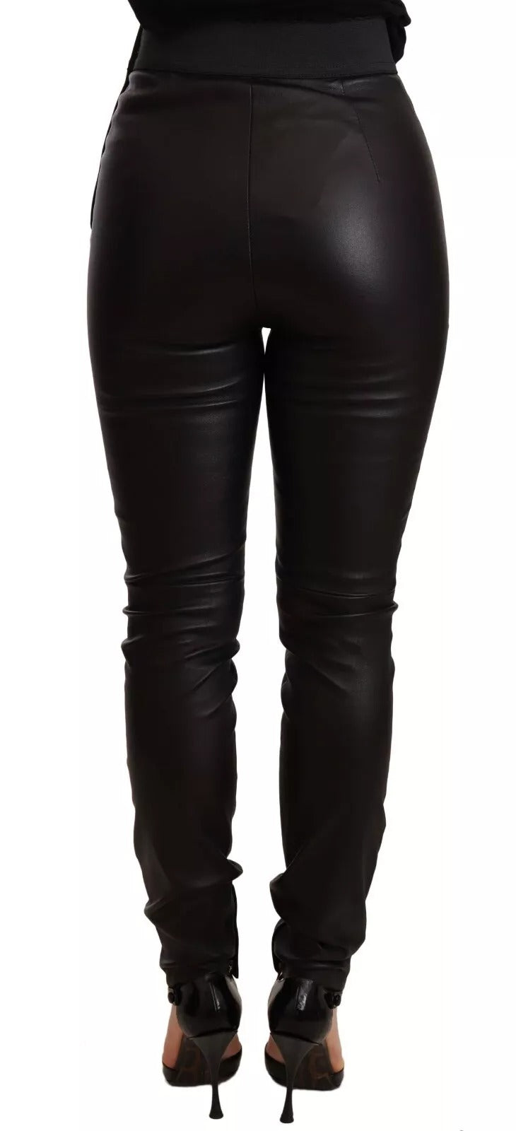 Dolce & Gabbana Black Leather Elastic Waist Trouser Pants