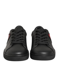 Dolce & Gabbana Black Leather Crystal Heart Sneakers  Shoes