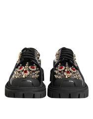 Dolce & Gabbana Black Leather Jeweled Crystals Derby Shoes