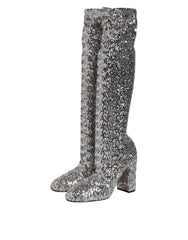 Dolce & Gabbana Shoes Silver Sequins Glitter High Heel Boot Shoes
