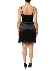 Dolce & Gabbana Black Silk Blend Lace Trim Sleeveless Mini Dress