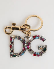 Dolce &amp; Gabbana Multicolor Crystal DG Logo Gold Keychain Charm Keyring