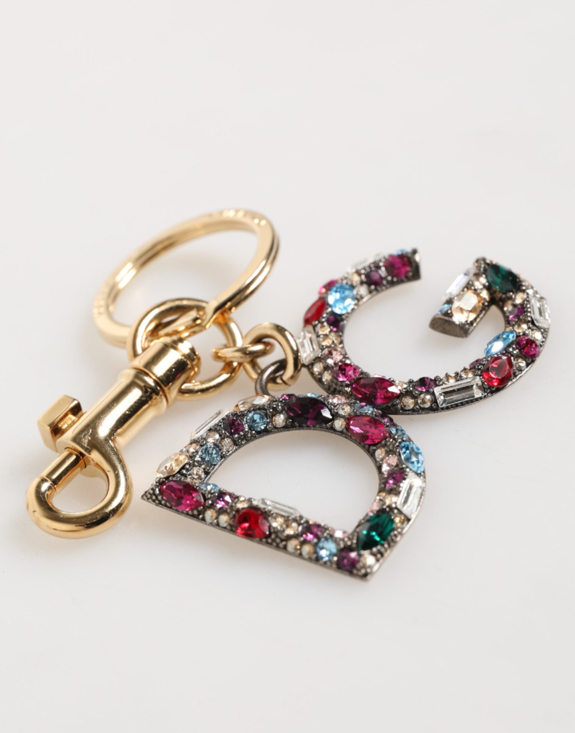 Dolce &amp; Gabbana Multicolor Crystal DG Logo Gold Keychain Charm Keyring