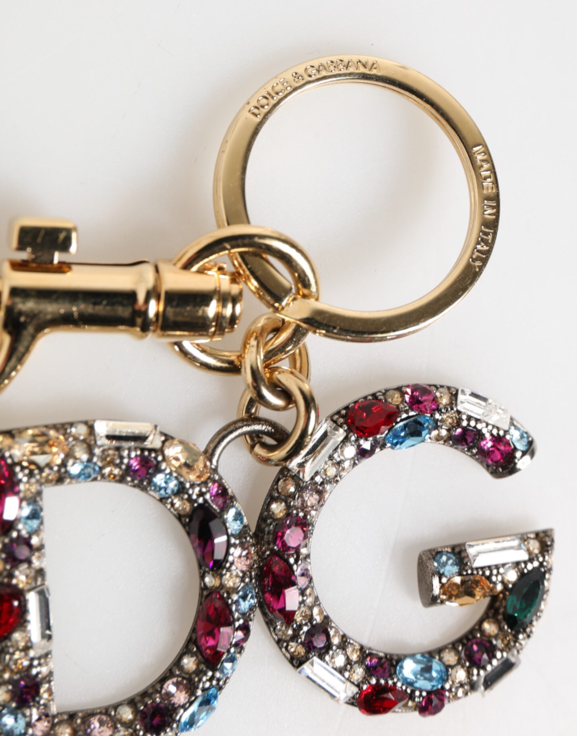 Dolce &amp; Gabbana Multicolor Crystal DG Logo Gold Keychain Charm Keyring