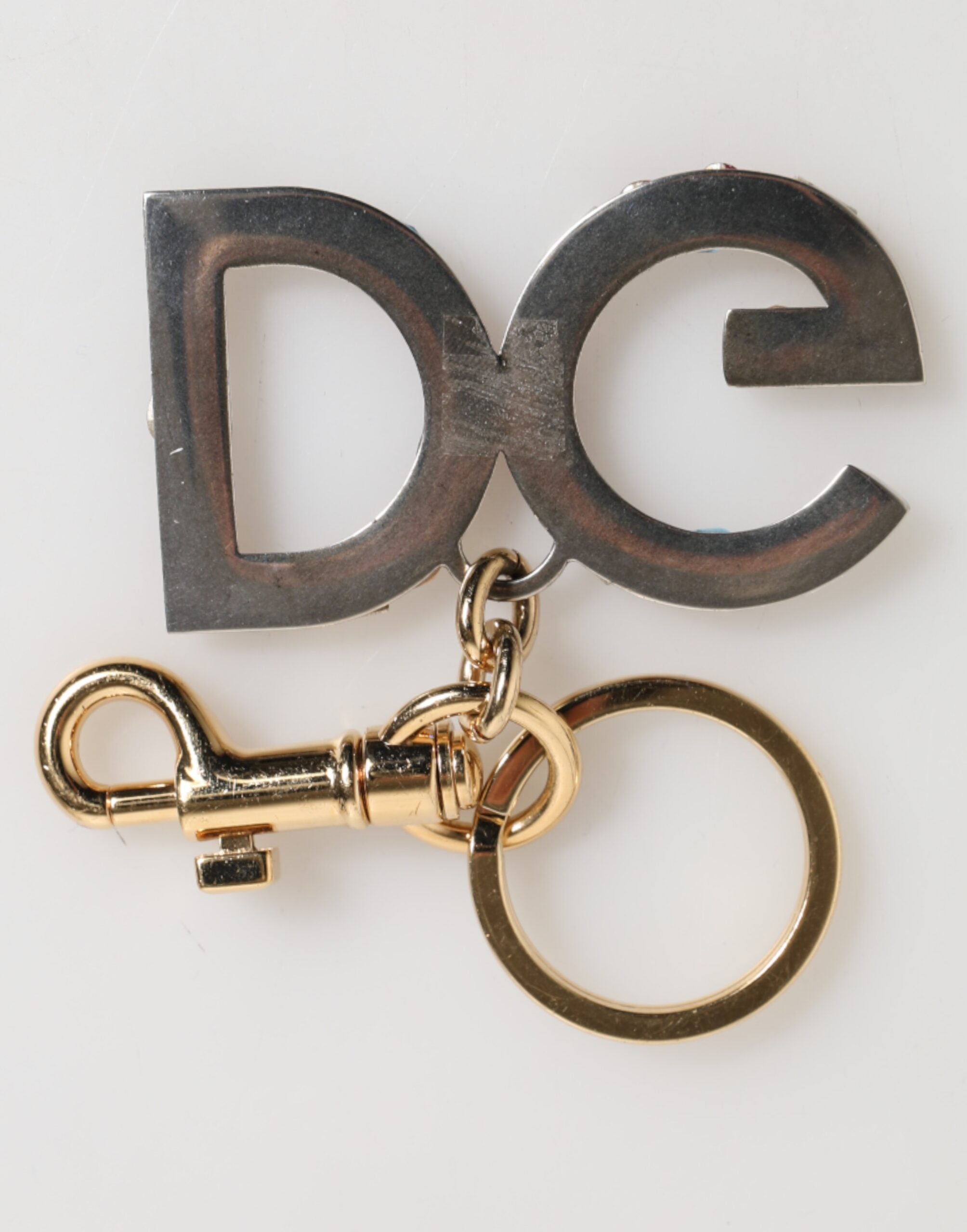 Dolce &amp; Gabbana Multicolor Crystal DG Logo Gold Keychain Charm Keyring