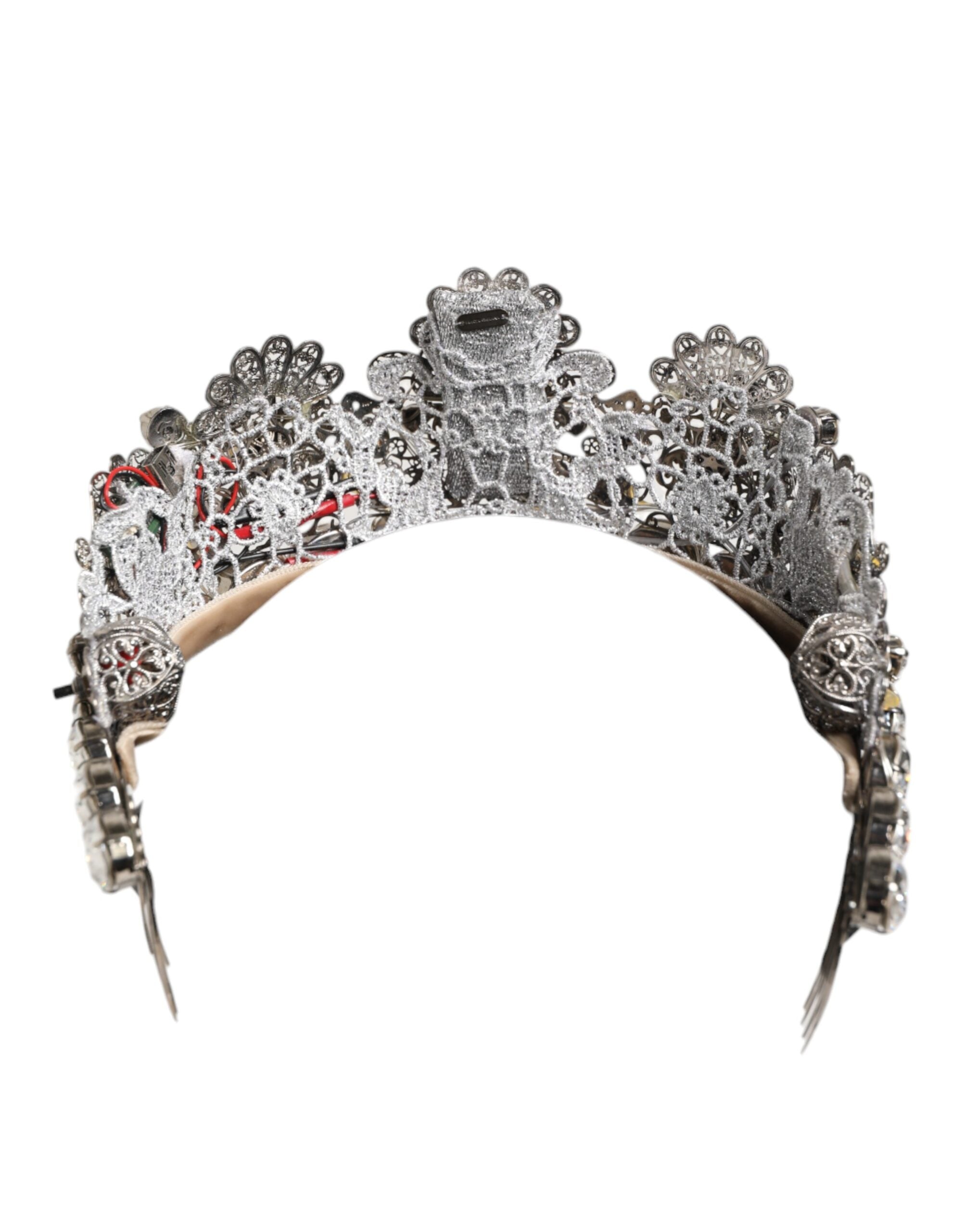 Dolce & Gabbana LED Crystal Embellished Silver Floral Filigree Crown Tiara