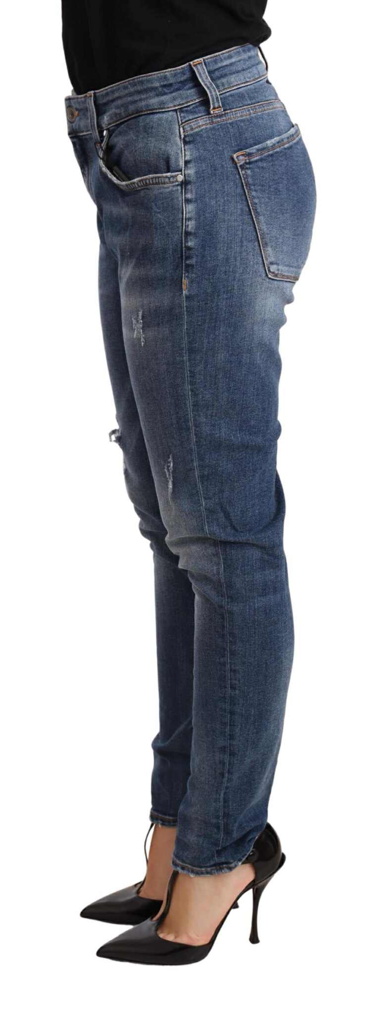 Blå slitte slim fit denimbukser jeans