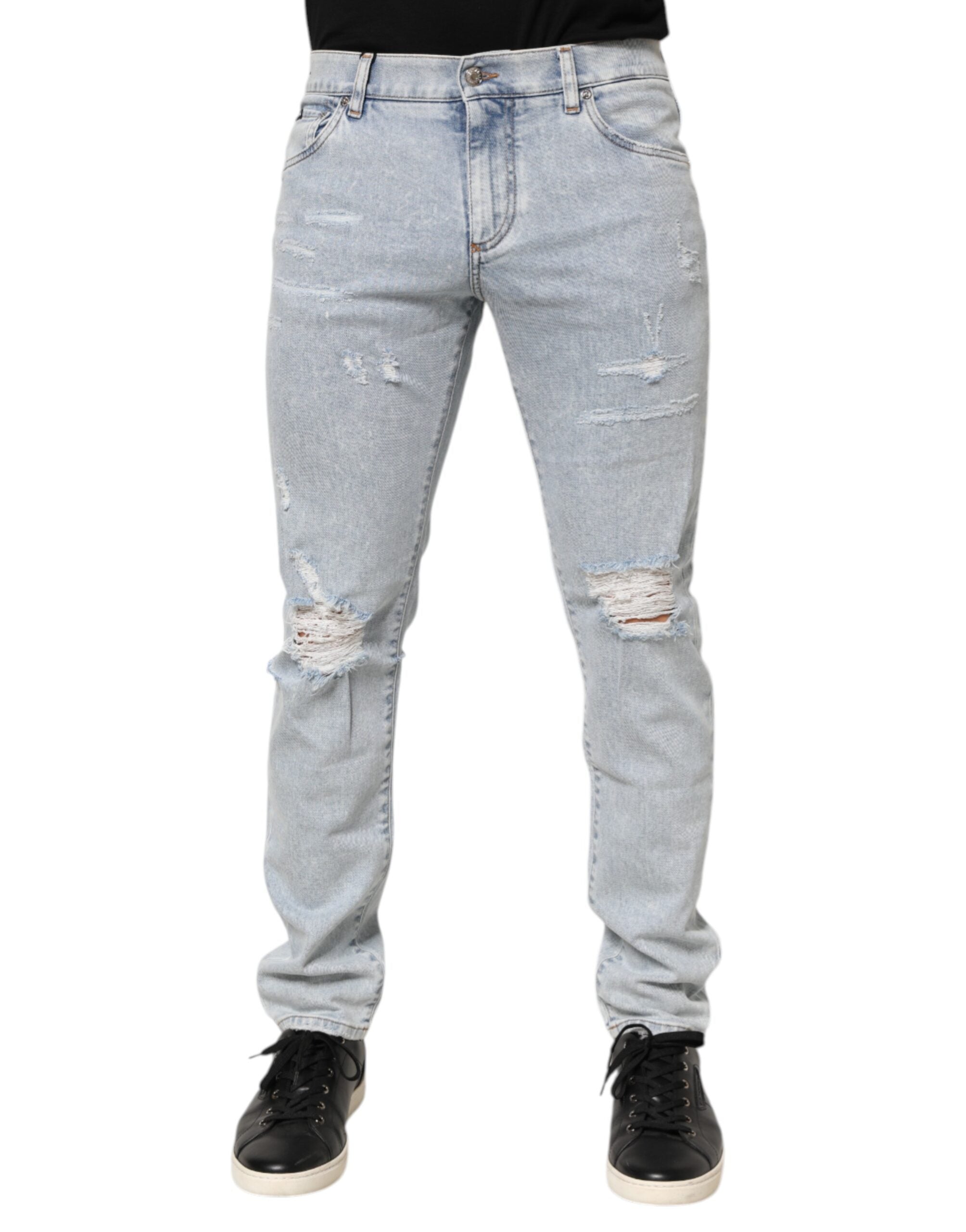 Dolce & Gabbana Light Blue Distressed Slim Fit Ripped Denim Jeans